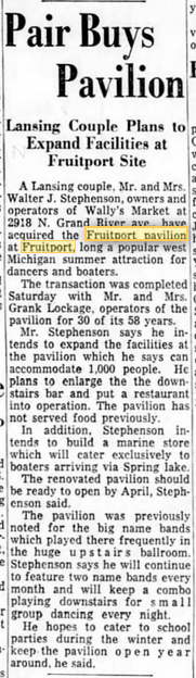 Fruitport Pavilion (Pamona Pavlion) - 1959 ARTICLE ON SALE AND CAPACITY OF PAVILION
